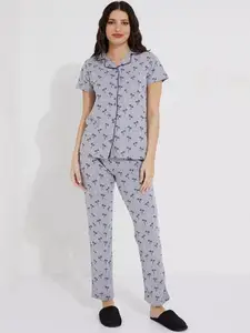Aila Floral Printed Pure Cotton Night suit