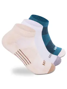 HRX by Hrithik Roshan Men Pack Of 3 Beihe & White Patterned Cotton Ankle Length Socks