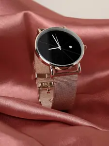 HAUTE SAUCE by  Campus Sutra HAUTE SAUCE by Campus Sutra Women Black Dial & Rose Gold Toned Stainless Steel Straps Watch AWH23_HSWC1028