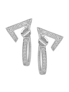 Silverwala 925 Silver Cubic Zirconia Stone Studded Geometric Hoop Earrings