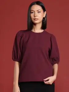 all about you Self-Design Puff Sleeves Top