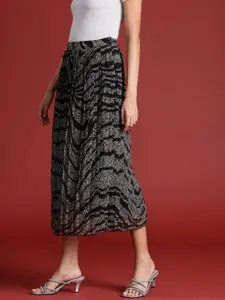 all about you Printed Accordion Pleated Midi Flared Skirt