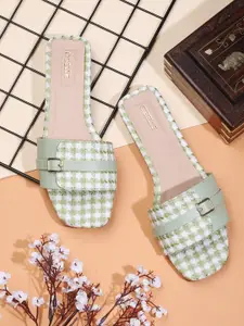 Gibelle Printed Open Toe Flats With Buckle Detail