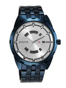 Sonata Men Brass Dial & Stainless Steel Straps Analogue Watch 7149QM02