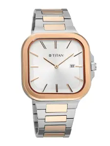 Titan Men Brass Dial & Stainless Steel Straps Analogue Watch 90176KM01