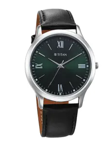 Titan Men Brass Dial & Leather Straps Analogue Watch1825SL16