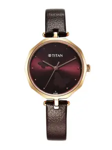 Titan Women Brass Dial & Leather Straps Watch 2702WL01