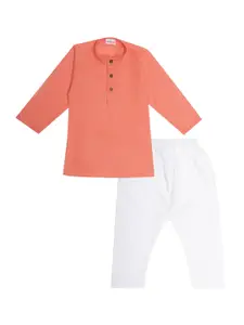 BAESD Boys Orange Printed Regular Kurta with Pyjamas