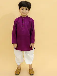 BAESD Boys Ethnic Motifs Band Collar Long Sleeves Regular Kurta With Dhoti Pants