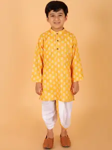 BAESD Boys Paisley Printed Band Collar Long Sleeves Regular Kurta With Dhoti Pants