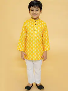 BAESD Boys Yellow Paisley Printed Regular Kurta with Pyjamas