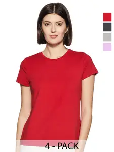COLOR CAPITAL Pack Of 4 Round Neck Cotton Top