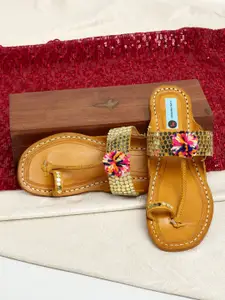 PehnawaCraft Ethnic Embellished Leather One Toe Flats