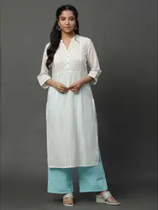 AURELIA Striped Mandarin Collar A-Line Kurta