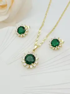 Peora Gold-Plated Cubic Zirconia-Studded Pendant Chain Necklace & Stud Earrings