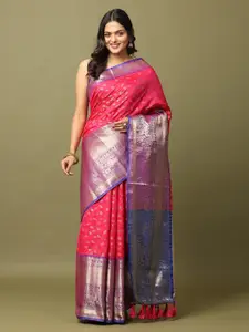 PATLIPALLU Pink Ethnic Motifs Zari Silk Cotton Designer Banarasi Saree