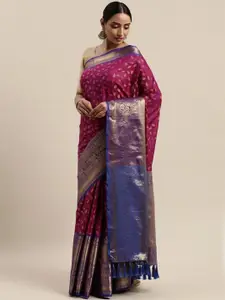 PATLIPALLU Burgundy Ethnic Motifs Zari Silk Cotton Designer Banarasi Saree