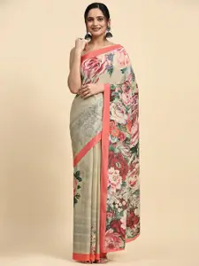 RACHNA Floral Printed Satin Saree