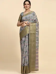 RACHNA Floral Printed Satin Block Print Saree