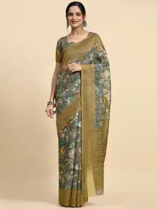 RACHNA Floral Printed Batik Jute Silk Fusion Saree