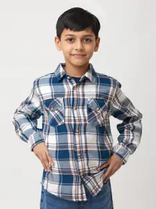 Purple United Kids Boys Tartan Checks Spread Collar Long Sleeves Cotton Casual Shirt