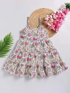 Toonyport Girls Floral Printed Shoulder Straps Cotton Fit & Flare Dress