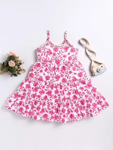 Toonyport Girls Floral Printed Tiered Cotton Fit & Flare Dress