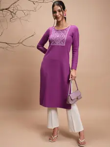 Vishudh Ethnic Motifs Yoke Designed Thread Work Straight Kurta