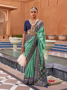 elora Green & Blue Woven Design Silk Blend Designer Patola Saree
