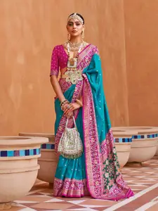 elora Blue & Pink Woven Design Silk Blend Designer Patola Saree