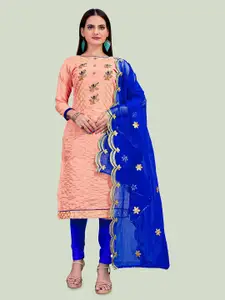 MANVAA Embroidered Beads & Stones Chanderi Cotton Unstitched Dress Material