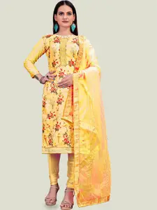 MANVAA Floral Printed Unstitched Chanderi Dress Material