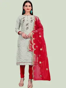 MANVAA Floral Embroidered Gotta Patti Unstitched Dress Material