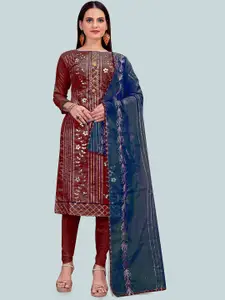 MANVAA Maroon Embellished Unstitched Dress Material