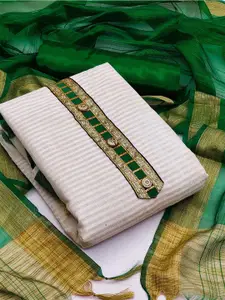 MANVAA Striped Thread Work Detailed Banarasi Jacquard Unstitched Dress Material