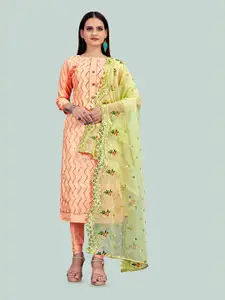 MANVAA Peach-Coloured Embellished Unstitched Dress Material