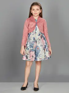 Peppermint Girls Floral Printed A Line Dress With Jacket