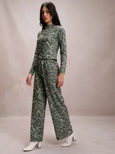 Tokyo Talkies Printed High Neck Top With Trousers Co-Ords