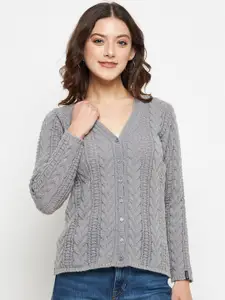 CREATIVE LINE Self Design V- Neck Long Sleeves Woollen Cardigan Sweater