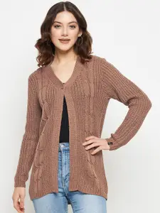 CREATIVE LINE Cable Knit Self Design Woollen Cardigan Sweater