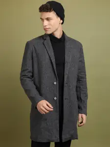 HIGHLANDER Self Design Notched Lapel Collar Overcoat