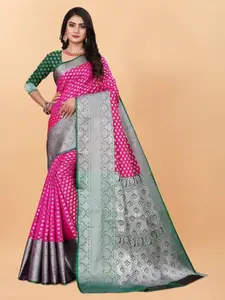 ZIBLON Pink Art Silk Kanjeevaram Saree