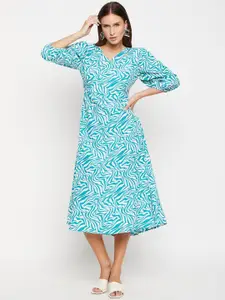 Fashfun Abstract Printed V-Neck Crepe A-Line Maxi Dress