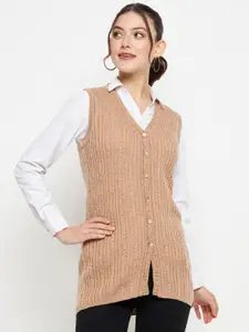 CREATIVE LINE Self Design V- Neck Sleeveless Woollen Sweater Vest