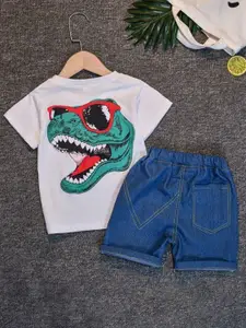 INCLUD Boys Dinosaur Printed T-shirt With Denim Shorts