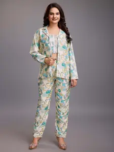 HOUSE OF MIRA Printed Organic Cotton Top With Trouser & Blazer