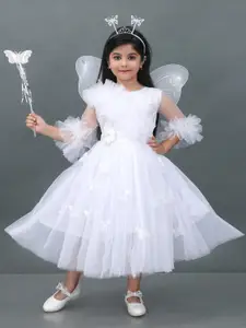 BAESD Girls Embellished Gathered Detailed Net Fit & Flare Dress