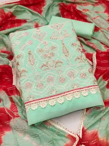 MANVAA Sea Green Embellished Silk Georgette Unstitched Dress Material