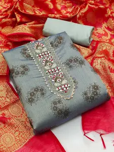 MANVAA Ethnic Motifs Embellished Beads and Stones Unstitched Dress Material