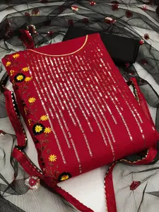 MANVAA Ethnic Motifs Embroidered Sequinned Detailed Unstitched Dress Material